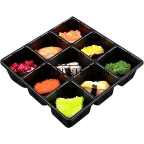 100sets Disposable Sushi Containers Cake Plate with Lid Japanese Style Nine Grid Sushi Box Packaging Take Out Box