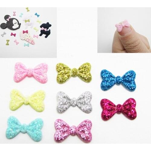 100pcs 1.5*0.9cm shiny pink bow Padded Patches Appliques For Clothes Sewing Supplies DIY Hair Bow Decoration free shipping