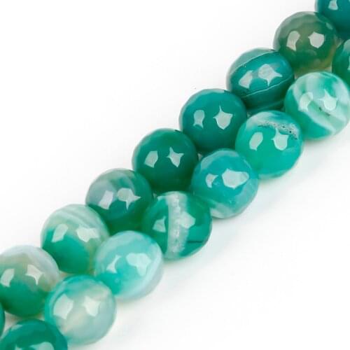 4/6/8/10mm Natural Stone Beads 15'' Faceted Green Stripes Agates Onxy Beads For DIY Bracelet Necklace Jewelry Making
