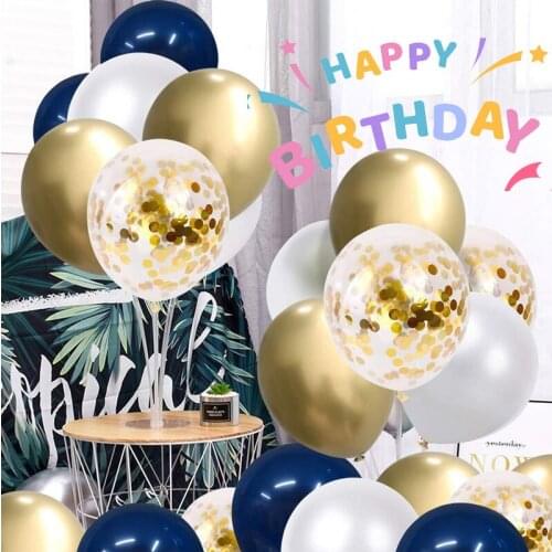 50pcs Celebrate Festival Baby Shower Wedding Birthday Party Decoration Globo Navy Blue Metallic Gold Confetti Balloons 12 Inch