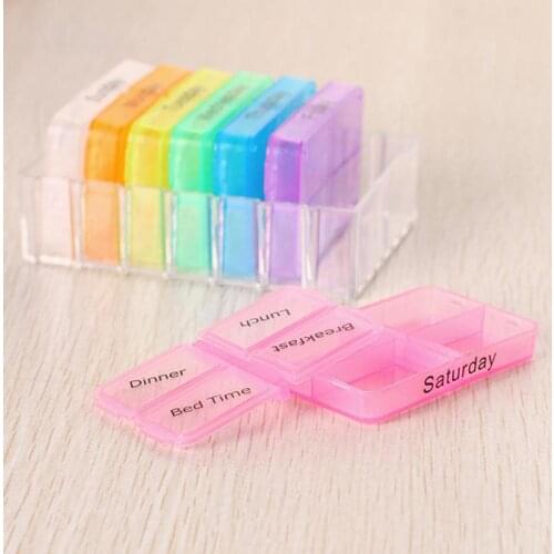 7Days Weekly Pill Case Sorter Tablet Medicine Storage Box 28 Cells Weekly Pill Box Drugs Capsule Organizer with Printed Braille