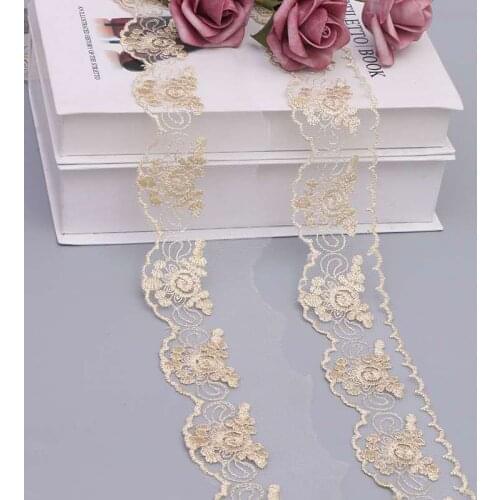 8Yards Gold Thread Lace Mesh Embroidery Clothing Accessories Exquisite Flower Skirt Hat Trims Accessories