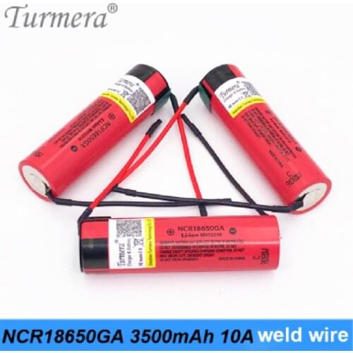 18650 NCR18650GA 3500mAh Battery 10A Discharge Current with Welding Wire for Power Bank or Shura Screwdriver Battery Use Turmera