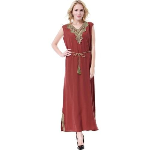 American clothing arabic dress dubai robes turkish long dresses muslim fashion summer Sleeveless jurken djelaba femme abayas red