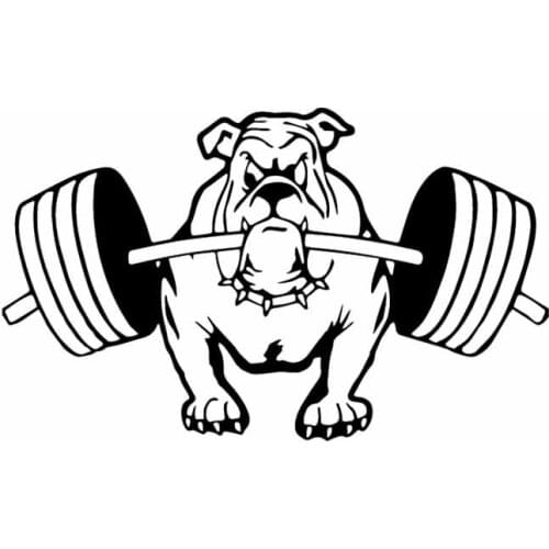 Car Sticker Bulldog Weightlifting Car Sticker PVC Decal Funny Cartoon Dog Car Decoration Sticker Black/white, 16cm*9cm
