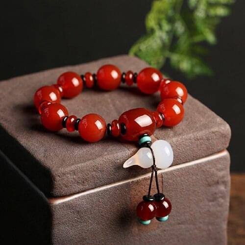 Natural Red Agate With Small Gourd Bracelets Old Agate Beads For Men And Women Couples Jewelry