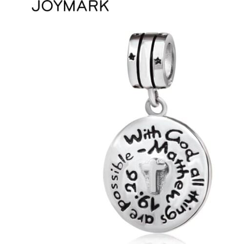 925 Sterling Silver Cross Pendant Beads WITH GOD ALL THINGS ARE POSSIBLE Dangle Charm Beads DIY Jewelry Accessories SDC931