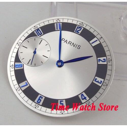 38.3mm silver watch dial blue marks fit eta 6497 ST3600 hand winding movement mens watch (dial+hands) D101