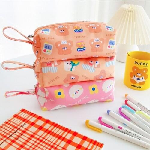 Cartoon Rabbit Bear Pencil Case Pen Pouch Zippered Makeup Cosmetic Bag Organizer