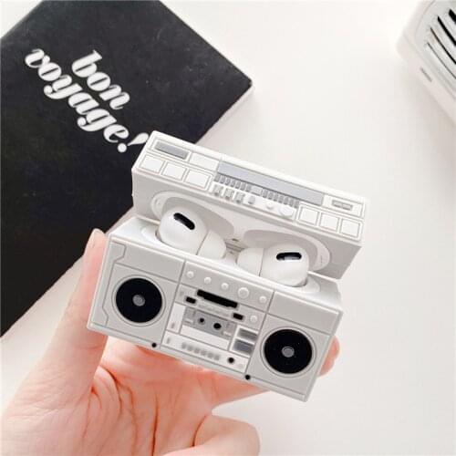 3D Cute Vintage Tape Recorder Player for AirPods 1 2 3 Pro Charging Soft Silicon Cover Wireless Earphone Case
