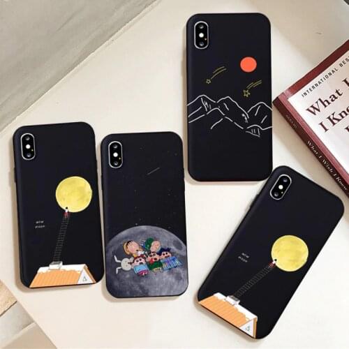 GYKZ Cartoon Moon Space Family Fitted Case For iPhone XS MAX 11 Pro XR X 7 8 6s Plus Art Painting Black Silicone Phone Cover Bag