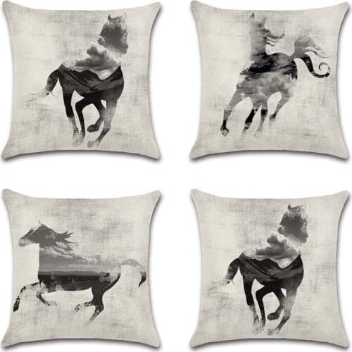 Ink style horse art pattern beige Cushion Cover decorative Home sofa chair car seat friend childrens bedroom gift pillowcase