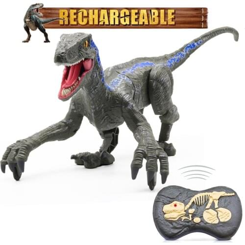 2.4G RC Walking Dinosaur Blue Raptor Animal Remote Control Jurassic Dinosaur Toy Electric Walking Animals Toys For Children Gift