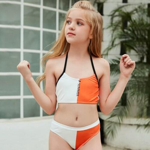 Two Batch 2021 European And American Children Bikini One-Piece Swimsuit Fashion Color Girls Swimsuit