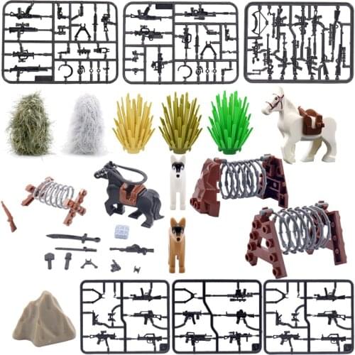 Military Weapon Series Toys For Children Educational Guns Pieces Animals Dogs War Horse Rockery Militaries Compatible Buildings