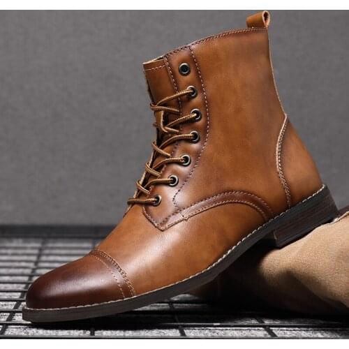Jumpmore Fashion Trend Leather Men Boots Autumn Winter Retro Ankle Boots Lace Up Casual Shoes For Men Wear Resistant Size38-48