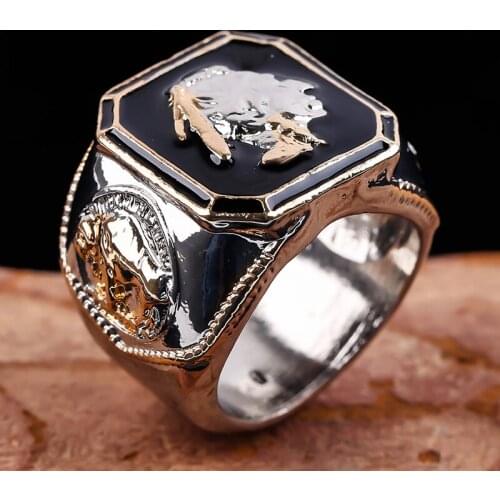 Vintage Carved Human Face Chief Rings for Men Luxury Geometric Gold Sphinx Pattern Chunky Finger Rings Women Jewelry Gift