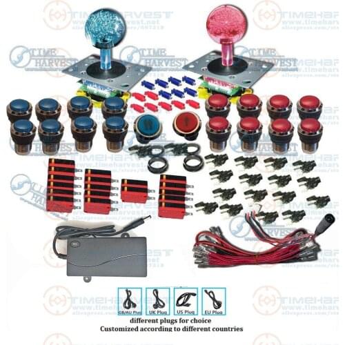 DIY Arcade Game controller parts kit LED Illuminated chrome push button LED Joystick 1 & 2 player button PC USB Accessories Kit
