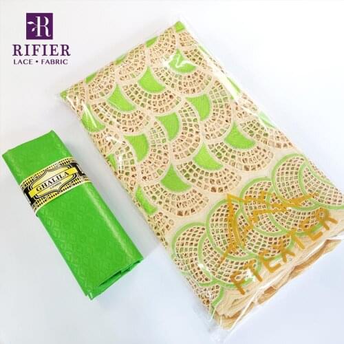 Brown And Green Bazin Riche Fabric With 100% Cotton Embroidered Dry Lace 2020 Hot Selling Organic Swiss Voile In Switzerland