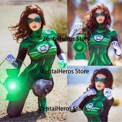 Adults Kids Girls Female Woman Ladys Green Lantern Cosplay Costume Superhero Zentai Suit Halloween Cosplay Bodysuit