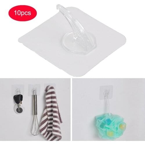 10 Pcs Home Plastic Strong Hooks Wall Sundries Storage Finishing Hanger Punch-free Traceless Transparent Multifunctional Hooks