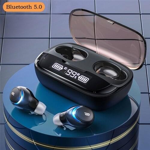 Mini Earphones Stereo Earbuds In-Ear Wireless Headset with Mic 2500mAh Charging Case for iPhone Samsung LG Android
