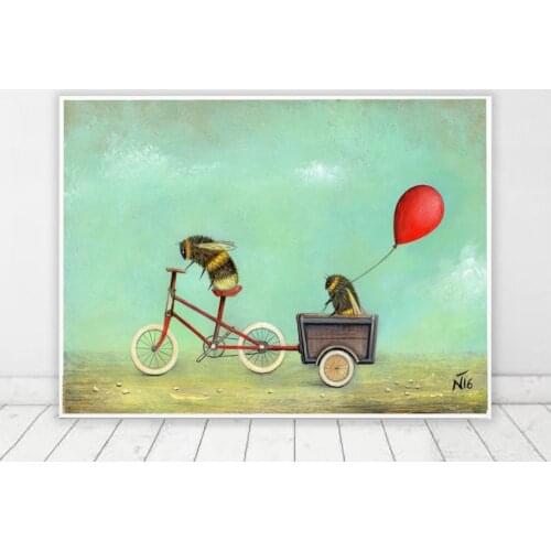 Cartoon Bee Bicycle Nordic Posters And Prints Wall Art Canvas Painting Swan Nursery Art Prints Wall Pictures For Kids Room Decor