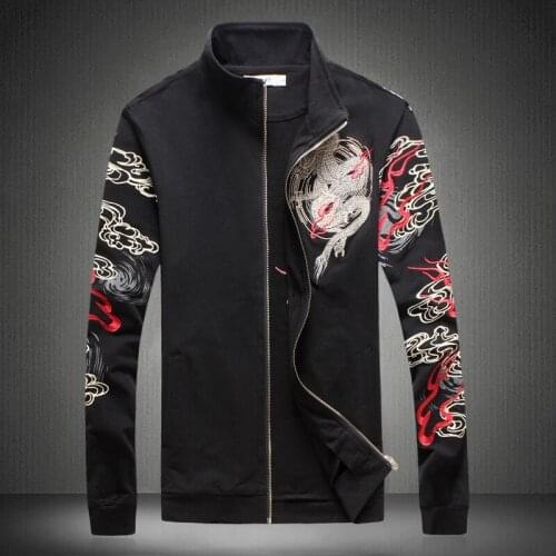 Hip Hop Men Jackets Chinese Style Personality Dragon Pattern Printing Embroidery Mens Streetwear Bomber Jacket Fashion