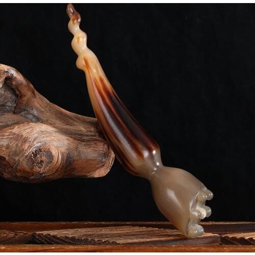 Natural Horn Gua Sha Massage Tool Lotus Shape Meridian Scraping Facial Eye Acupuncture Stick Reflexology Traditional Therapy