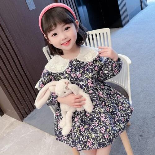 Toddler Girl Dresses Spring Summer Full Sleeve Print Floral Dress Kid Peter Pan Collar Cute Casual Pretty Comfy Princess Clothes