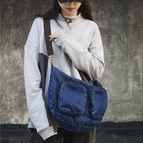 Casual Denim Women handbag High Quality Jeans female Crossbody Bag Vintage big Totes Travel Shoulder Bag Large Bolsa blue