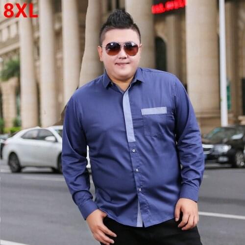Autumn plus fertilizer XL shirt big man mens casual long-sleeved stitching collar plus size shirt shirt tide oversized
