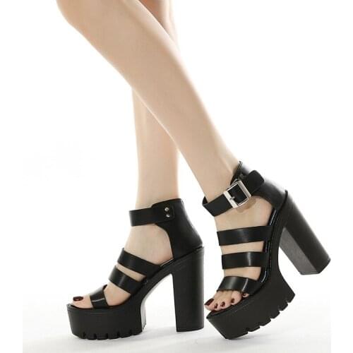 New Summer Shoes Women Open Toe Button Belt Thick Heel High Thick Bottom Fashion Casual Sandals Women