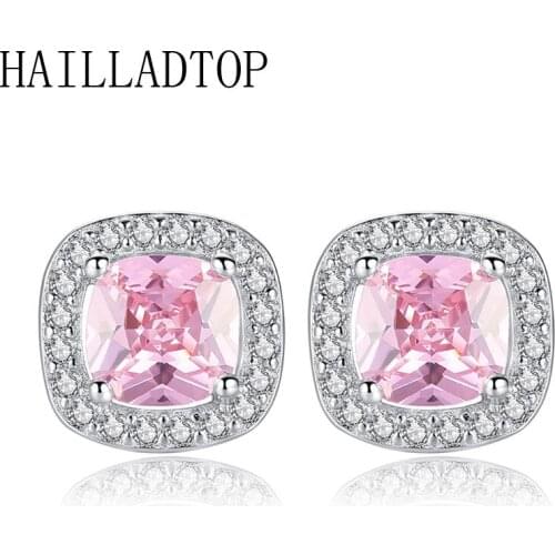 Luxury Elegant Crystal Rhinestone Stud Earrings Square Stud Earrings Super Shiny Silvery Pink Stone Crystal Ear Jewelry Bijoux