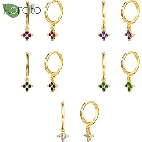 925 Silver Bling Colorful Zircon Loop Earring For Lovers' Valentines Day Gift Woman Hoop Earrings Pendientes orecchini A30