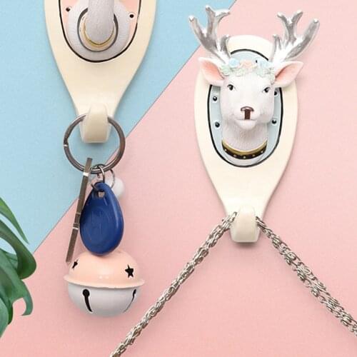 Punch-free Cute INS Animal Head Hanger Wall Decoration Wall Hanging Cartoon Decoration Living Room Coat Hanger Key Hanger