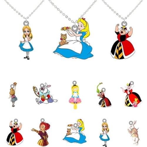 TAFREE Mr. Rabbit And Other Animated Characters Cartoon Necklace Alice In Wonderland Acrylic Epoxy Resin Necklace Accessories