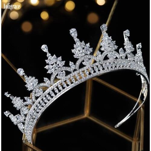 Gold Queen CZ Zircon 5A Level Full Cubic Zirconia Wedding Bridal Tiaras and Crowns Pageant Birthday Prom Women Hair Accessories