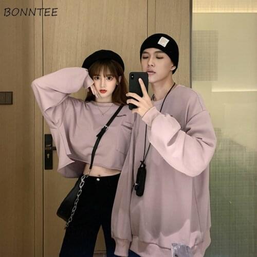 Hoodies Women Couple Fashion Korean Style Solid Breathable High Quality Chic Elegant Leisure Thin Pullover O-Neck Long Sleeve