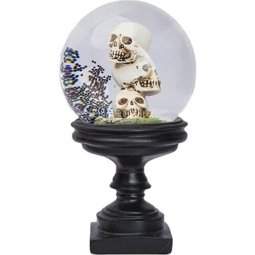 Halloween decor white skull design resin snow globe 120mm black base glass water ball for tabletop decor holiday gift souvenirs