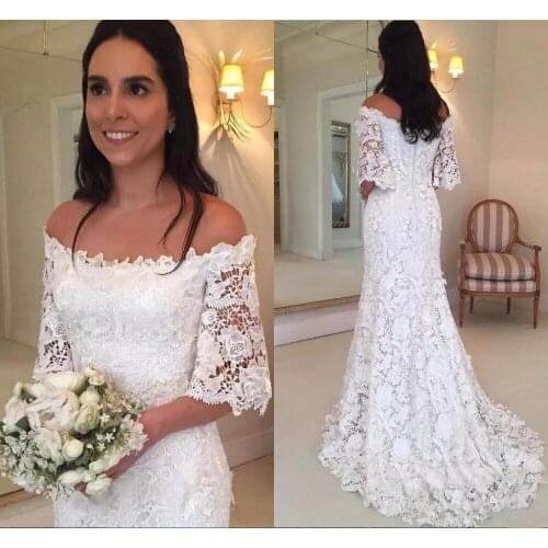 Vintage lace Mermaid Wedding Dresses 2019 Country half sleeve Bridal Gowns sweep train Wedding Gowns For Bride Dress