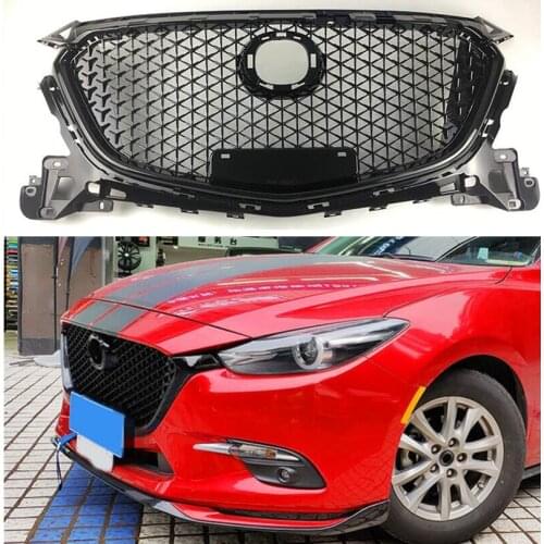 High Quality ABS Gloss Black Front bumper Around Mesh Grille Grills Trims Cover FOR MAZDA 3 Axela 2017 2018 2019