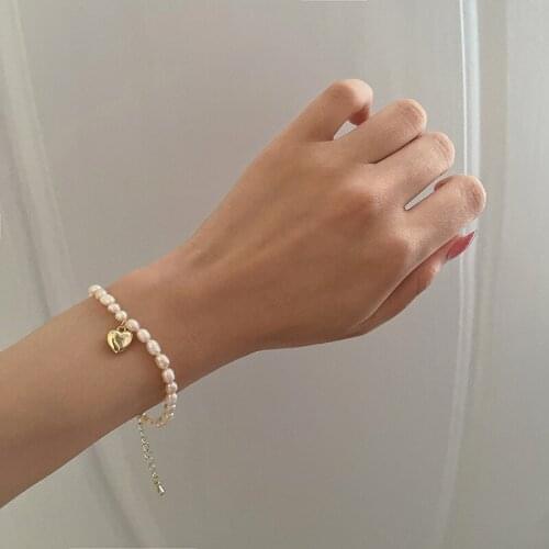 Nanny Gold Heart Small Pendant Bracelet Round Cute Smiling Face Gold Bean Freshwater Pearl Bracelet For Women Charm Jewelry Gift