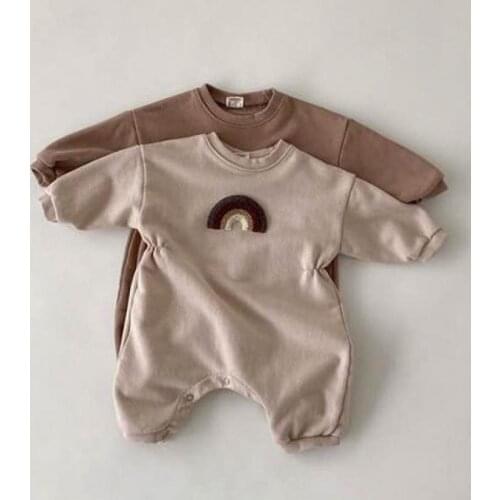 Winter Newborn Baby Boy And Girl Thicken Warm Romper Clothes Plus Cashmere Lining Baby Toddler Long Sleeve Rainbow Jumpsuit