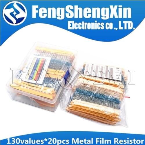 130Values X20pcs=2600pcs 1/4W 0.25W 1% Metal Film Resistors Assorted Pack Kit 1R~3M Resistors Assortment Kits Fixed capacitors