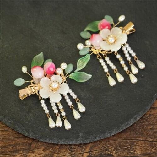 2 pcs Pink Peach Girl Headdress Flower Women Hair Clips HairpinTraditional Headdress Handmade Hair clip