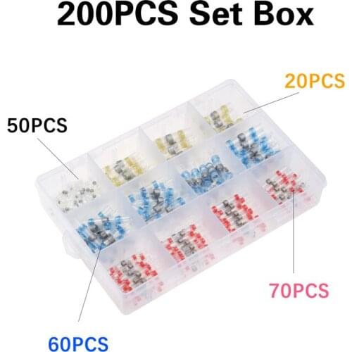 200Pcs Heat Shrink Sordering Terminals Waterproof Solder Sleeve Tube Electrical Wire Insulated Butt Connectors Assorted Kit