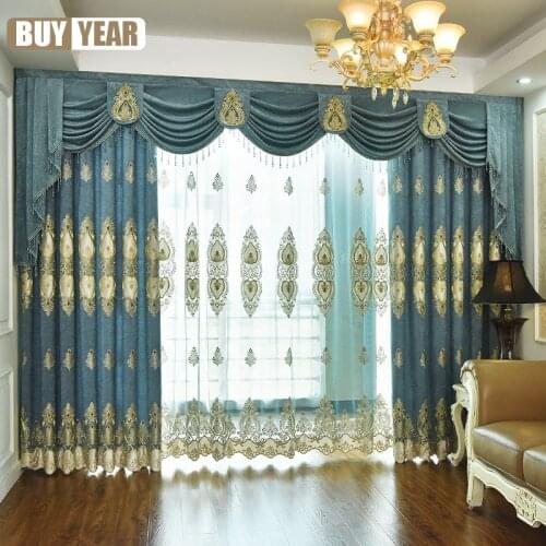 2021 New Gold Cord Embroidery European Style Chenille Embroidery Living Room Bedroom Wedding Room Blackout Curtain Fabric