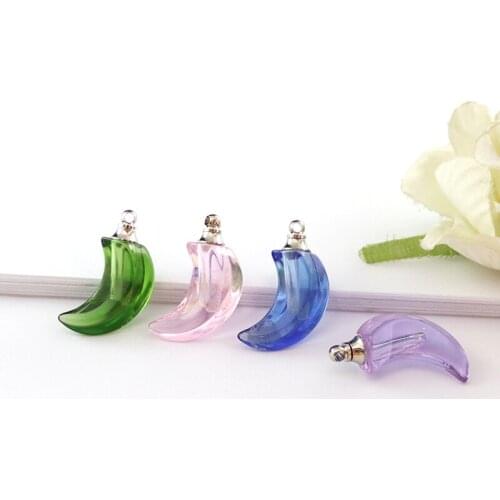 8PCS Moon Shape Crystal vial pendant Miniature Perfume bottle charms name on rice art Essential oil charms