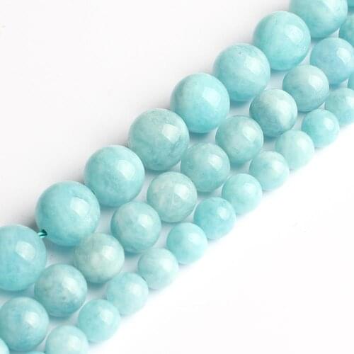 A+ Blue Aquamarines Stone Round Loose Beads For Jewelry Making Natural Stone Perles DIY Bracelet Accessories 6 8 10mm 15"Strand